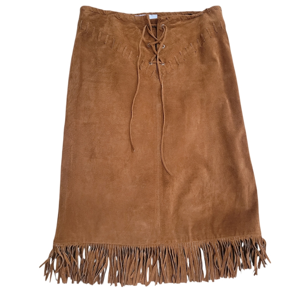 The Keenan Leather Company Suede Fringe Skirt Size EU 38 US 6 Brown Midi - Picture 2 of 8